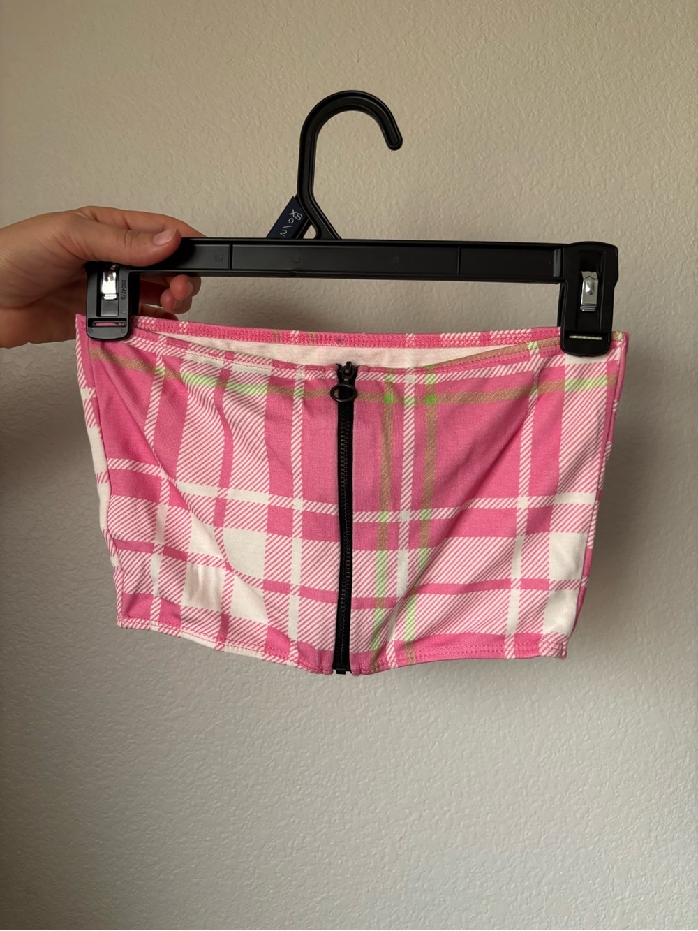 Pink Plaid Zip-Front Women’s Top